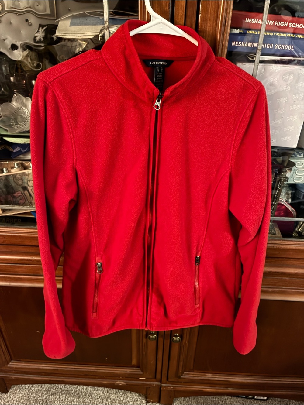 Lands' End Women's Bright Red Full-Zip Utility Fleece Jacket M Tall